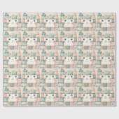 Falsche Patchwork-Pastell-Hütte-Kitty-Gesicht Geschenkpapier (Flach)