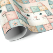 Falsche Patchwork-Pastell-Hütte-Kitty-Gesicht Geschenkpapier (Rolleneckpunkt)