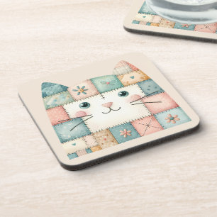 Falsche Patchwork-Pastell-Hütte-Kitty-Gesicht Getränkeuntersetzer