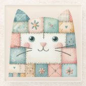Falsche Patchwork-Pastell-Hütte-Kitty-Gesicht Glasuntersetzer (Vorderseite)