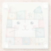 Falsche Patchwork-Pastell-Hütte-Kitty-Gesicht Glasuntersetzer (Rückseite)