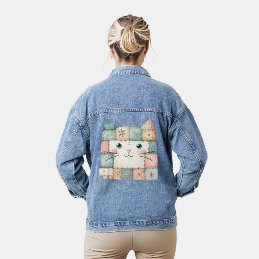 Falsche Patchwork-Pastell-Hütte-Kitty-Gesicht Jeansjacke (Modell)