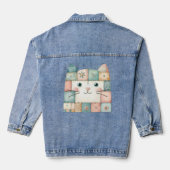 Falsche Patchwork-Pastell-Hütte-Kitty-Gesicht Jeansjacke (Rückseite)