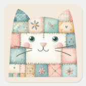 Falsche Patchwork-Pastell-Hütte-Kitty-Gesicht Quadratischer Aufkleber (Vorderseite)