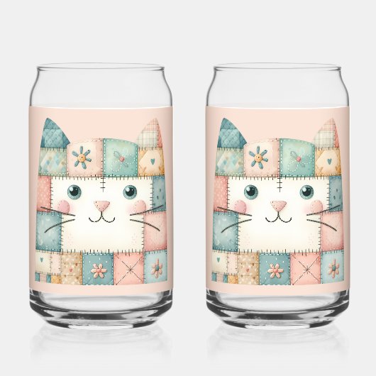 Falsche Patchwork-Pastell-Hütte-Kitty-Gesicht Rosa Dosenglas (Vorderseite)
