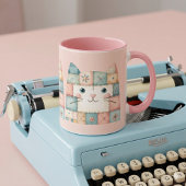 Falsche Patchwork-Pastell-Hütte-Kitty-Gesicht Rosa Tasse
