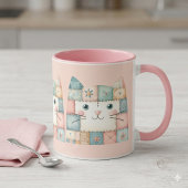 Falsche Patchwork-Pastell-Hütte-Kitty-Gesicht Rosa Tasse