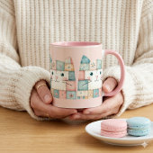 Falsche Patchwork-Pastell-Hütte-Kitty-Gesicht Rosa Tasse