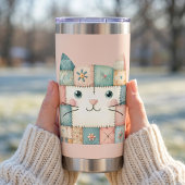 Falsche Patchwork-Pastell-Hütte-Kitty-Gesicht Rosa Thermobecher
