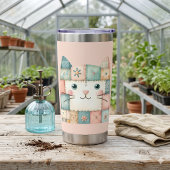 Falsche Patchwork-Pastell-Hütte-Kitty-Gesicht Rosa Thermobecher
