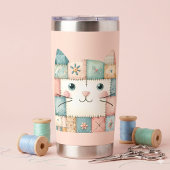 Falsche Patchwork-Pastell-Hütte-Kitty-Gesicht Rosa Thermobecher