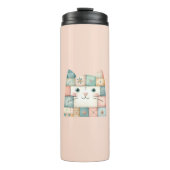 Falsche Patchwork-Pastell-Hütte-Kitty-Gesicht Rosa Thermosbecher (Vorderseite)