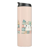 Falsche Patchwork-Pastell-Hütte-Kitty-Gesicht Rosa Thermosbecher (Nach rechts gedreht)