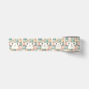 Falsche Patchwork-Pastell-Hütte-Kitty-Gesicht Satinband