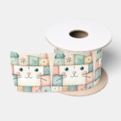 Falsche Patchwork-Pastell-Hütte-Kitty-Gesicht Satinband (Spule)