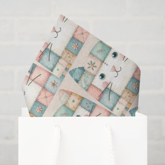 Falsche Patchwork-Pastell-Hütte-Kitty-Gesicht Seidenpapier (Geschenktüte)