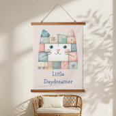 Falsche Patchwork-Pastell-Hütte-Kitty-Gesicht Wandteppich Mit Holzrahmen