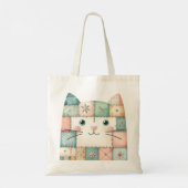 Falsche Patchwork-Pastell-Hütten-Kitty-Gesicht Tragetasche (Rückseite)