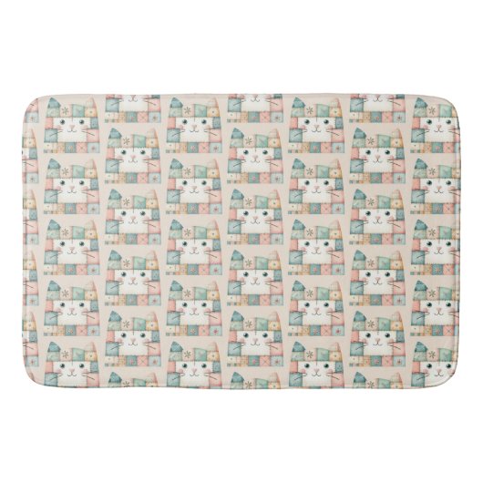 Falsche Patchwork-Pastell-Katzen-Cottage Badematte (Vorderseite)