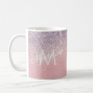 Falsche pinke und violette funkelnde Glitter-Monog Kaffeetasse