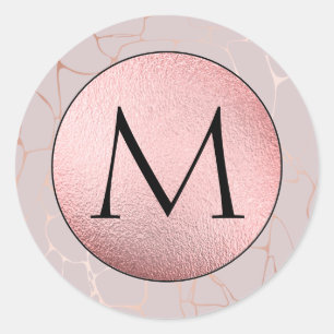 Falsche rosa Folie - Roségold-Marmor-Monogramm Runder Aufkleber