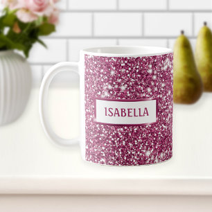 Falsche rosa Glitter-Textur-Optik mit individuelle Kaffeetasse