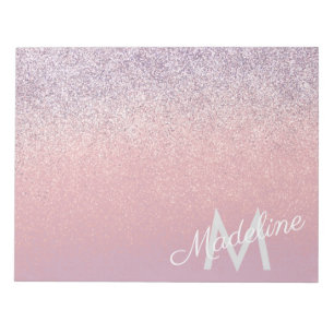 Falsche rosa und violette funkelnde Glitter-Monogr Notizblock