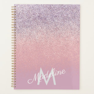 Falsche rosa und violette funkelnde Glitter-Monogr Planer