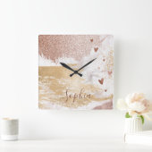Falsche Rose Gold Foil Glitter Brush Strokes Trend Quadratische Wanduhr (Zuhause)