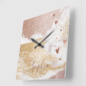 Falsche Rose Gold Foil Glitter Brush Strokes Trend Quadratische Wanduhr (Winkel)