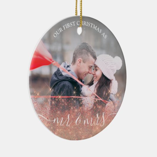Falsche Rose Gold Glitter Mr. & Mrs. custom foto Keramik Ornament (Rechts)