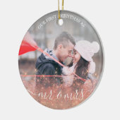 Falsche Rose Gold Glitter Mr. & Mrs. custom foto Keramik Ornament (Links)