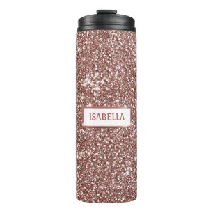 Falsche Rose Gold Glitter Textur Optik & Benutzerd Thermosbecher