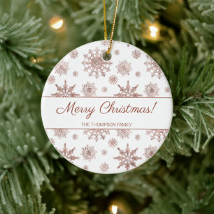 Falsche Rosen-Gold-Farbige Schneeflocken & Text Keramik Ornament