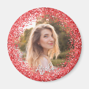 Falsche rote Glitter-Foto Magnet