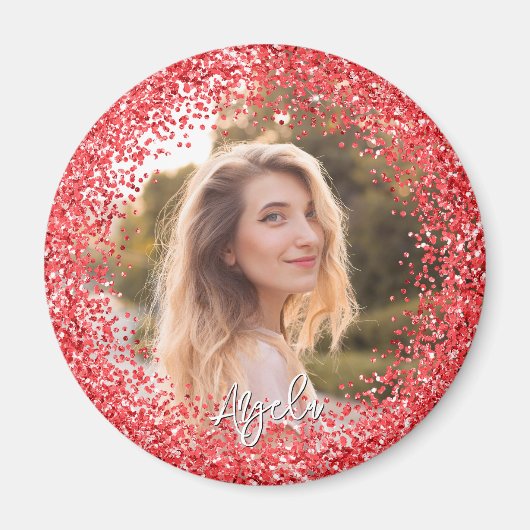 Falsche rote Glitter-Foto Magnet (Vorne)