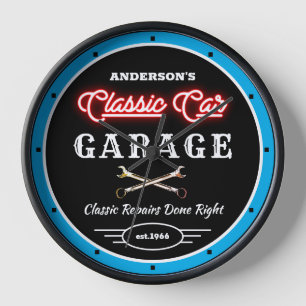 Falsche rote Neon-Klassiker-Garagen-Slogan-Name Uhr