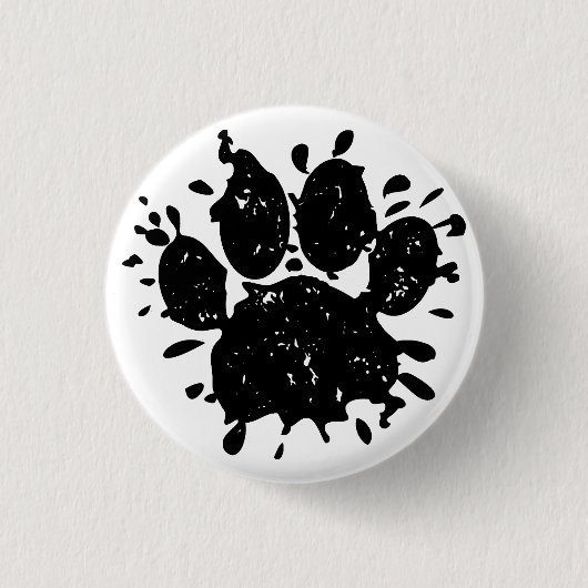 Falsche Schwarz-Paint-Spritzer-Dog-Paw drucken Button (Vorderseite)