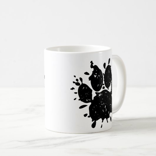 Falsche Schwarz-Paint-Spritzer-Dog-Paw drucken Kaffeetasse (VorderseiteRechts)