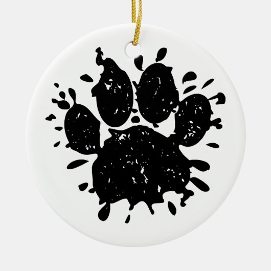 Falsche Schwarz-Paint-Spritzer-Dog-Paw drucken Keramik Ornament (Vorne)