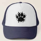 Falsche Schwarz-Paint-Spritzer-Dog-Paw drucken Truckerkappe (Vorderseite)