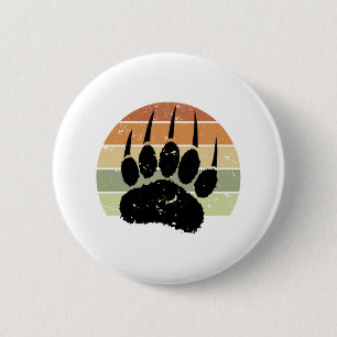 Falsche schwarze Bärenpaw Print Retro Sunset Button