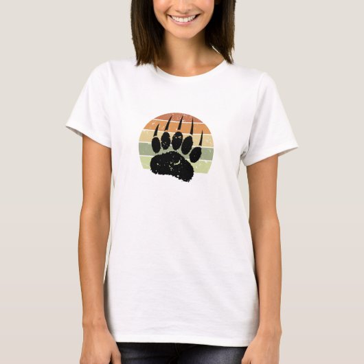 Falsche schwarze Bärenpaw Print Retro Sunset T-Shirt (Vorderseite)