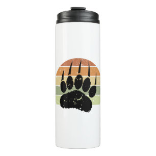 Falsche schwarze Bärenpaw Print Retro Sunset Thermosbecher