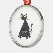 Falsche schwarze Katze Silbernes Ornament (Links)