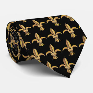 Falsche Seide Schwarz Gold Fleur de Lis Luxus-Schl Krawatte