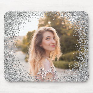 Falsche Silber-Glitter-Rundrahmen-Foto Mousepad