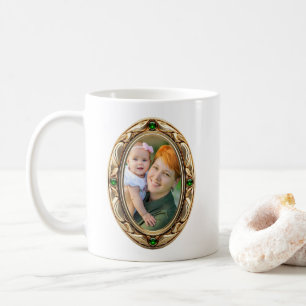 Falsche Smaragd- und Gold-Oval-Rahmenfotos Kaffeetasse