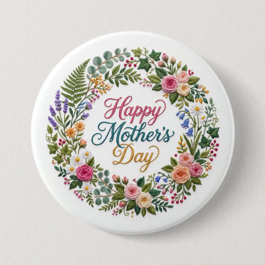 Falsche Stickerei Floral Frohen Muttertag Button (Vorderseite)