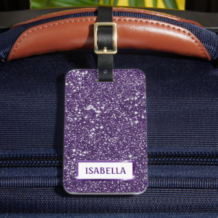 Falsche violette Glitter-Textur-Optik mit individu Gepäckanhänger